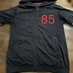TOMMY HILFIGERジップアップ半袖パーカー 85ロゴ ネイビーMサイズ