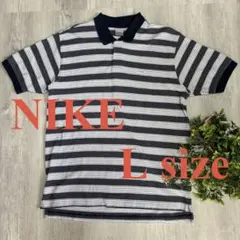 NIKE ナイキ　ポロシャツ ボーダー ゴルフ　半袖 Lサイズ　白　紺　綿のサムネイル