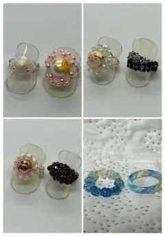 ☆在庫処分☆【新品未使用】ビーズリング 8点セット 花モチーフ ピンク などなど