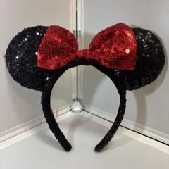 東京ディズニーリゾート ミニー　カチューシャ スパンコール 黒×赤