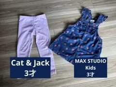 3才　女の子向け　デニムジャンバースカート　ピンクドットスパッツ　セット