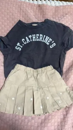 petitmain ベージュ プリーツスカート 花柄刺繍　セット