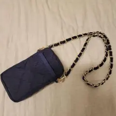 レスポートサック　ネイビー キルティング ショルダーバッグ　チェーン