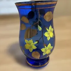 ボヘミアンガラス　花瓶　ブルー　フラワーベース　花器　ガラス