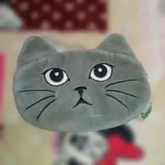 猫型 ポーチ グレー ぬいぐるみ素材