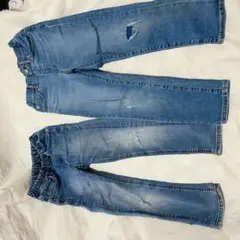【UNIQLOデニム2本】120ブルー ダメージ補修ありボトムス