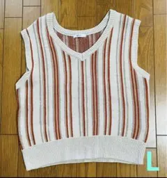 ストライプ Vネック ニットベスト Lサイズ