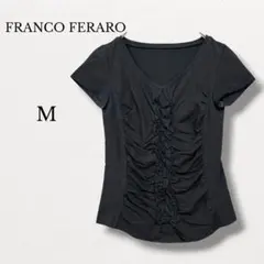 フランコフェラーロ【M】半袖シャーリングTシャツ トップス Vネック ブラックのサムネイル