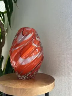 ヴィンテージ アートガラス 花瓶 フラワーベース マーブル 丸型