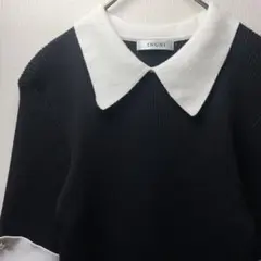 INGNI 配色襟リブニット 黒白 半袖 M