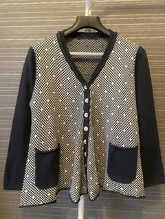 【新品・未使用】大人可愛い ブロックチェック カーディガン 黒コットン100%