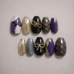 27 サイズオーダー ネイルチップ 和柄ネイル 成人式ネイル 前撮り ミラー