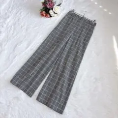 美品✨ジーユー（M）チェック柄 ワイドパンツ グレー 灰色 総柄 ウエストゴム