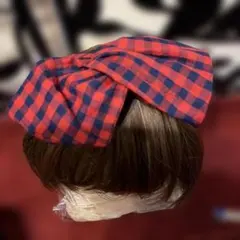 チェック柄リボン付きヘアバンド