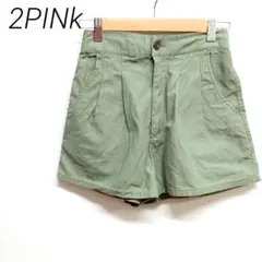 2PINk オリーブグリーン タック入りショートパンツ　M ウエストゴム