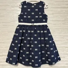 KUMIKYOKU ネイビー リボン 刺繍 ワンピース