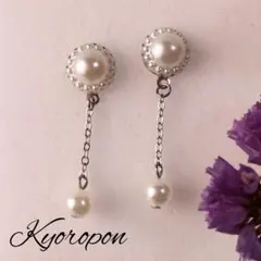 No.96　パール＆チェーンのピアス