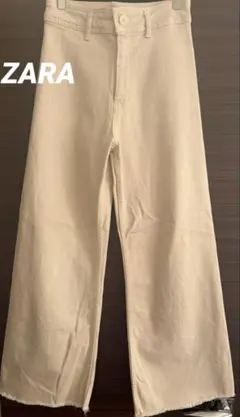 ZARA カットオフ ワイドデニムパンツ〔36〕ベージュ