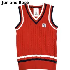 ジュンアンドロペ ゴルフ ニットベスト赤 S ケーブル 麻混 春夏 レディース