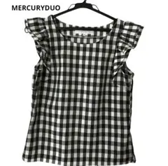 マーキュリーデュオ　ギンガムチェック フリルブラウス　ブラック×ホワイト