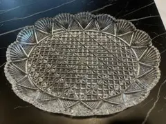 【HOYA】新品、未使用カットガラス 大皿 昭和レトロ クリスタル ガラス皿