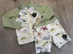 100cm恐竜図鑑柄　ラッシュガードスイムパンツセット