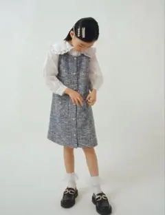 ZARAツイードジャンパースカートビーズ襟ブラウスセット 8〜10歳　入卒園用
