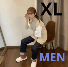 【お値下げ】　ユニクロ　クルーネックベスト XL ベージュ　メンズ