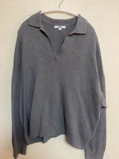 スムースコットンリラックスポロセーター　グレー 3XL