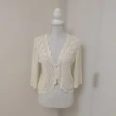 レリアン クロシェ編み 七分袖 ボレロ カーディガン クリーム色のサムネイル