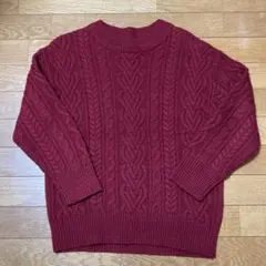 【土日限定値下げ】ハニーズ　ケーブルニット セーター　長袖　赤　レディースS