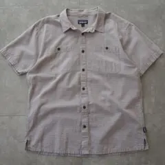 Patagonia【コットン　チェック柄　半袖シャツ　グレー×ピンク　サイズM】