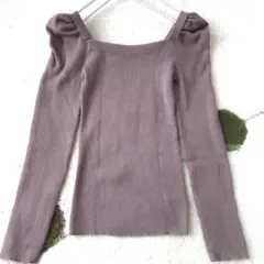 【ROYAL PARTY】薄茶色リブ編み パフスリーブ ニット サイズFREE