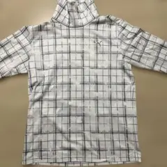 ゴルフ用ハイネックシャツ ホワイト/グレー チェック柄