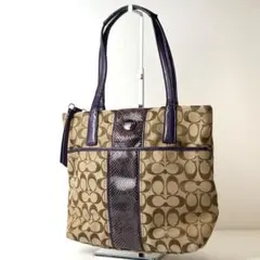 COACH コーチ シグネチャー パイソン トートバッグ パープル ブラウン