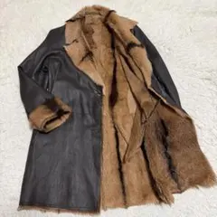 希少美品実寸XLサイズ相当　リアルレザーコート　毛皮　ファーコート　ロングコート
