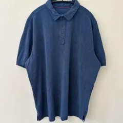 美品✨トミーバハマ 縦縞織 半袖ポロシャツ スリット XL 紺系 絹調 リゾート
