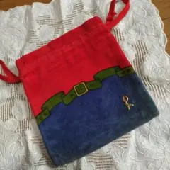 《ロベルト、巾着ポーチ》ベロア地、金のロゴマ―ク入、内側青の合皮1656