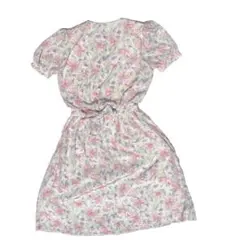レトロ 花柄 半袖 ワンピース 9号 ウエストリボン付き