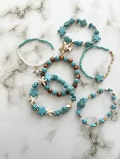 ターコイズビーズ ブレスレット 6点セット