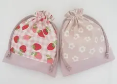 【KS-130】ハンドメイド 巾着袋 コップ袋 給食袋入園入学 花柄 いちご