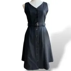 レディース ワンピース ひざ丈 ノースリーブ 前開き ベルト付き ポケット 裏地