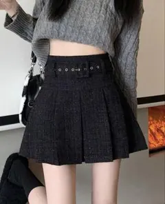 SHEIN ツイード ラメ プリーツミニスカート ブラック