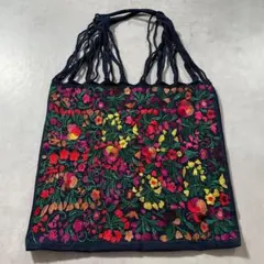 訳あり メキシコ シナカンタン村 ハンモックバッグ 鳥 刺繍 グレー 