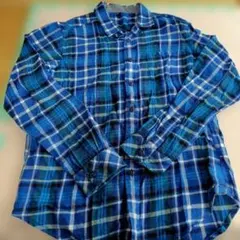 青系チェック ボタンダウン長袖シャツ　150cm