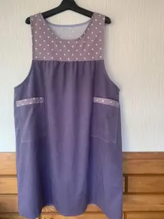 専用　ハンドメイド　エプロン　秋冬パープル水玉エプロン