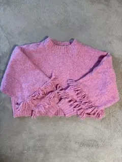 LEPSIM フリンジ付きピンクセーター F
