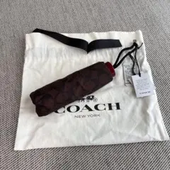 新品.未使用✨COACH 折りたたみ傘 ダークブラウン ×ワインレッド