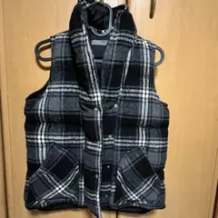 チェック柄ダウンベスト ブラック×ホワイト
