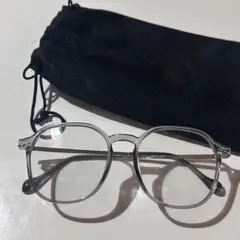 伊達メガネ グレー・ブルー ケース付き